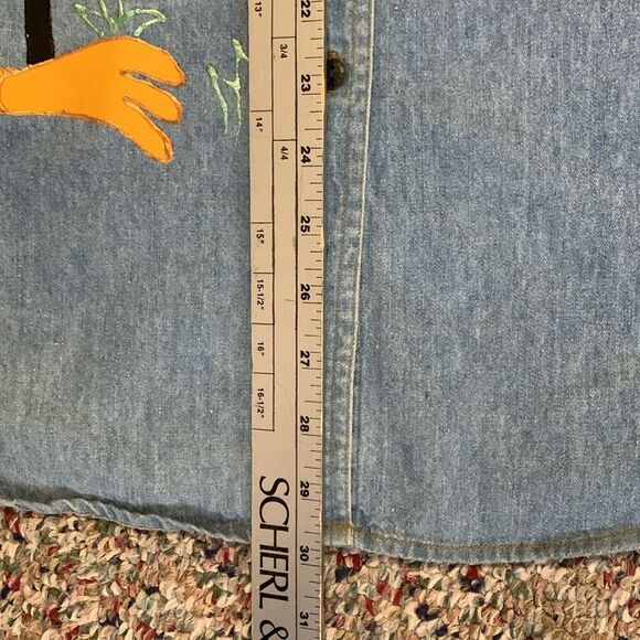 Vintage 90s Justin Allen Blue Crow Sunflower Appliqué Novelty Denim Shirt Size M - Picture 9 of 12